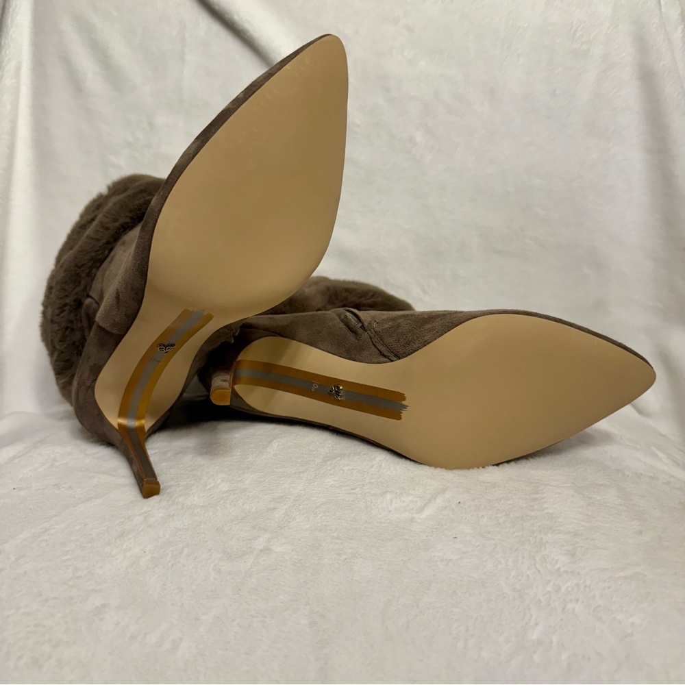 NIB Sam Edelman Oleana Suede Faux Fur Trim Stiletto Booties Flint Grey - Picture 3 of 13